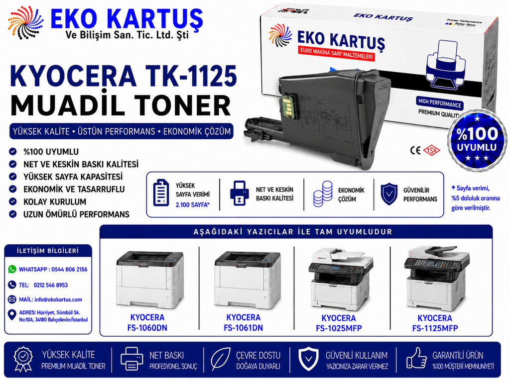 Kyocera Mita FS 1325mfp / TK1125 Muadil Toner (2.100 Sayfa)