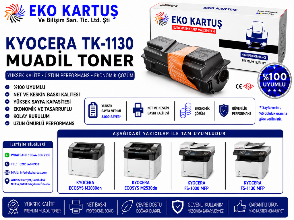 KYOCERA TK-1130 Siyah Muadil Toner (3K)