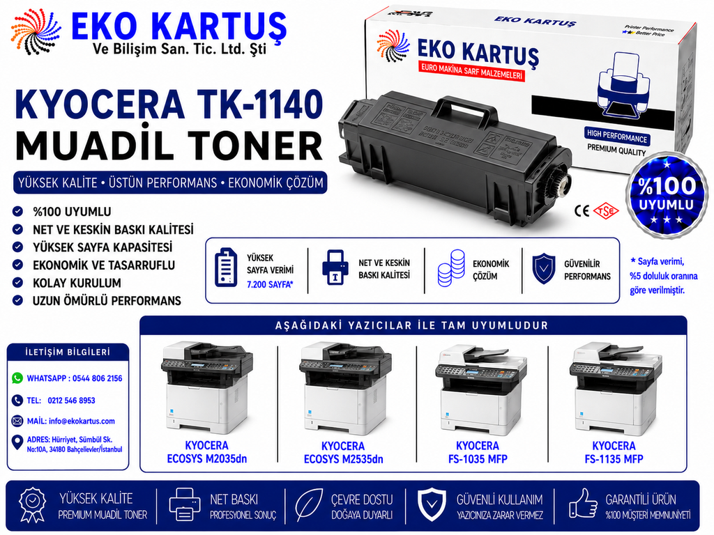 Kyocera Mita Ecosys M2535dn Uyumlu Sıfır Toner   TK-1140 (7200 Sayfa)