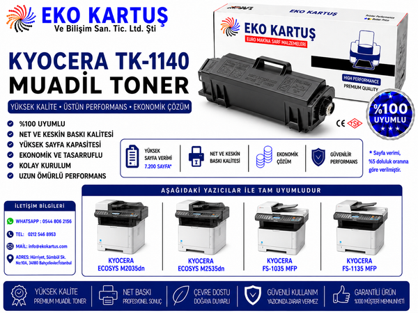 Kyocera Mita Ecosys M2535dn Uyumlu Sıfır Toner   TK-1140 (7200 Sayfa)