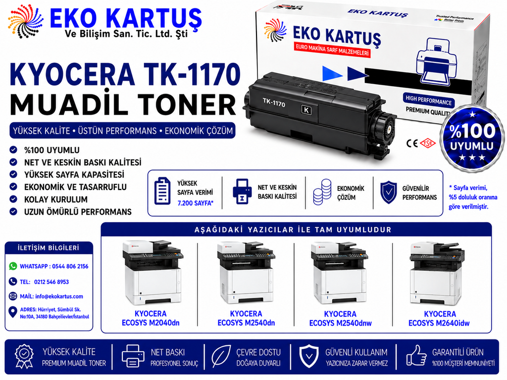 Kyocera ECOSYS M2040DN Muadil Toner TK-1170