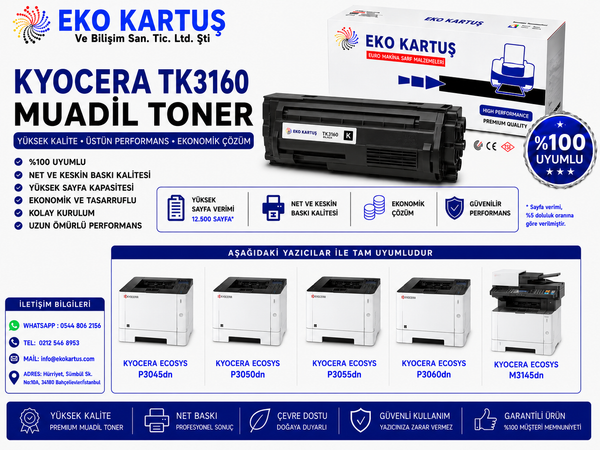 Kyocera Ecosys P3050dn Muadil Toner TK3160