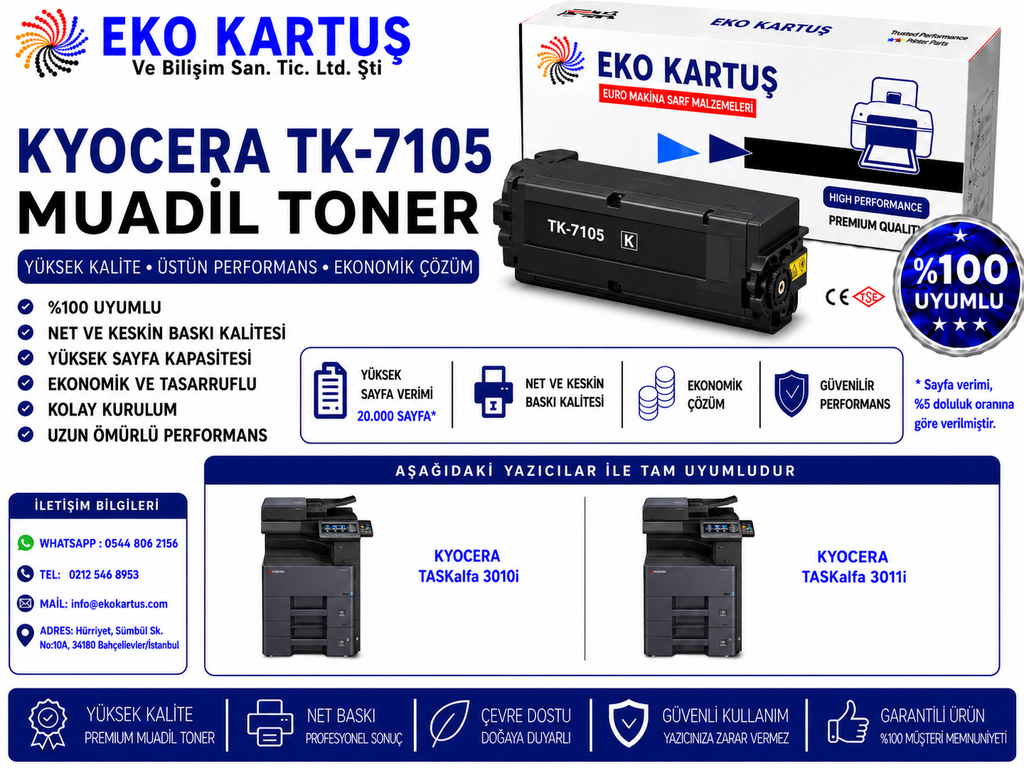KYOCERA TK-7105 COMPATIBLE Imported New Toner (20000 Pages) - TASKalfa 3010i (800Gr/20k)