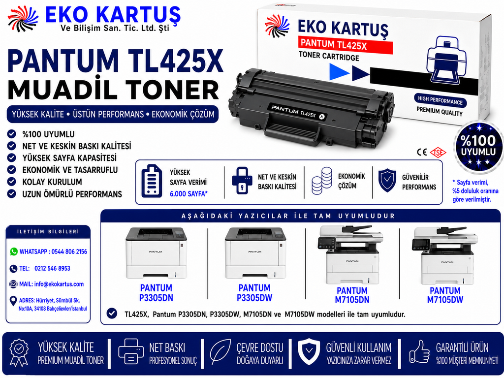PANTUM M7105DN  MUADİL TONER  TL425X M7105DN - M7105DW -P3305DN - P3305DW