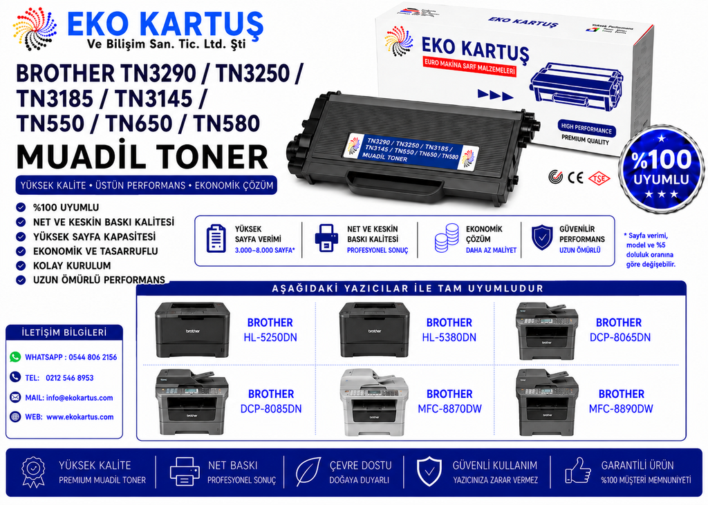 Brother HL-5340D Muadil Toner TN3290/TN3250/
