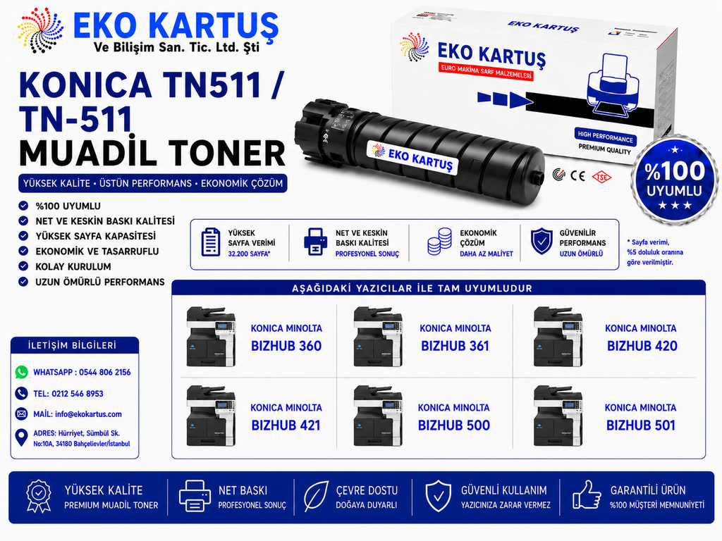 Konica Minolta Bizhub 500 MUADİL TONER TN511/TN-511