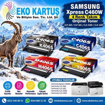 Samsung Xpress C460W 4 Renk Takım Orijinal Toner   CLP-360/  CLP-365/ CLX-3300/  CLX-3305/