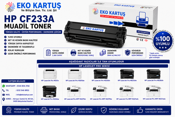 HP LaserJet Ultra M106w Siyah Uyumlu Sıfır İthal Toner 33A (CF233A)