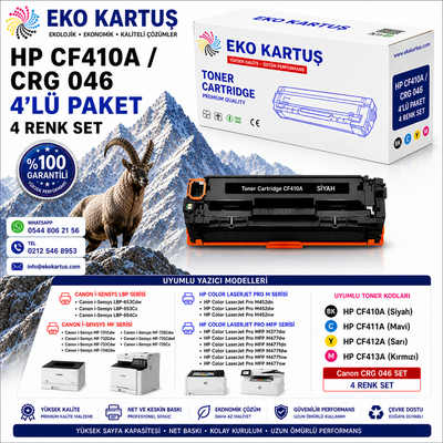 Hp M5H23A Uyumlu Sıfır İthal Toner, CF410A /CRG-046 CMYK SET