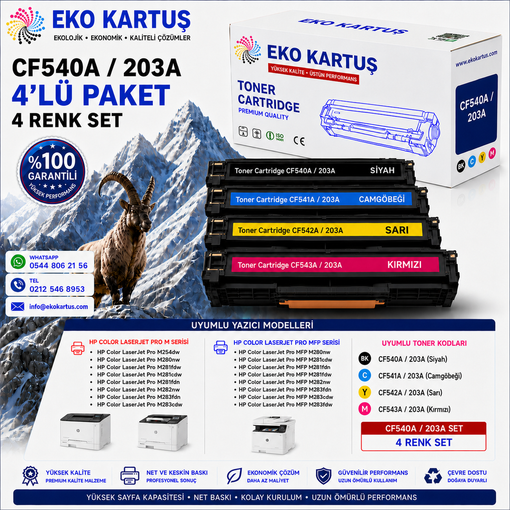 Hp Color LaserJet Pro MFP M281fdn   CF540A (203A) YÜKSEK KAPASİTE MUADİL TONER