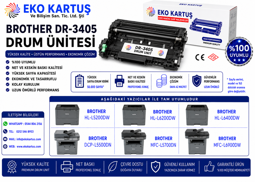 Brother DCP-L5500DN Drum Ünites DR3405 SİYAH (3437-3467)