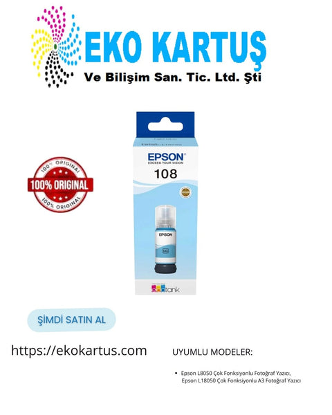 Epson 108  LİGHT BLUE  (Açık Mavi) Orijinal Mürekkep C13T09C54A