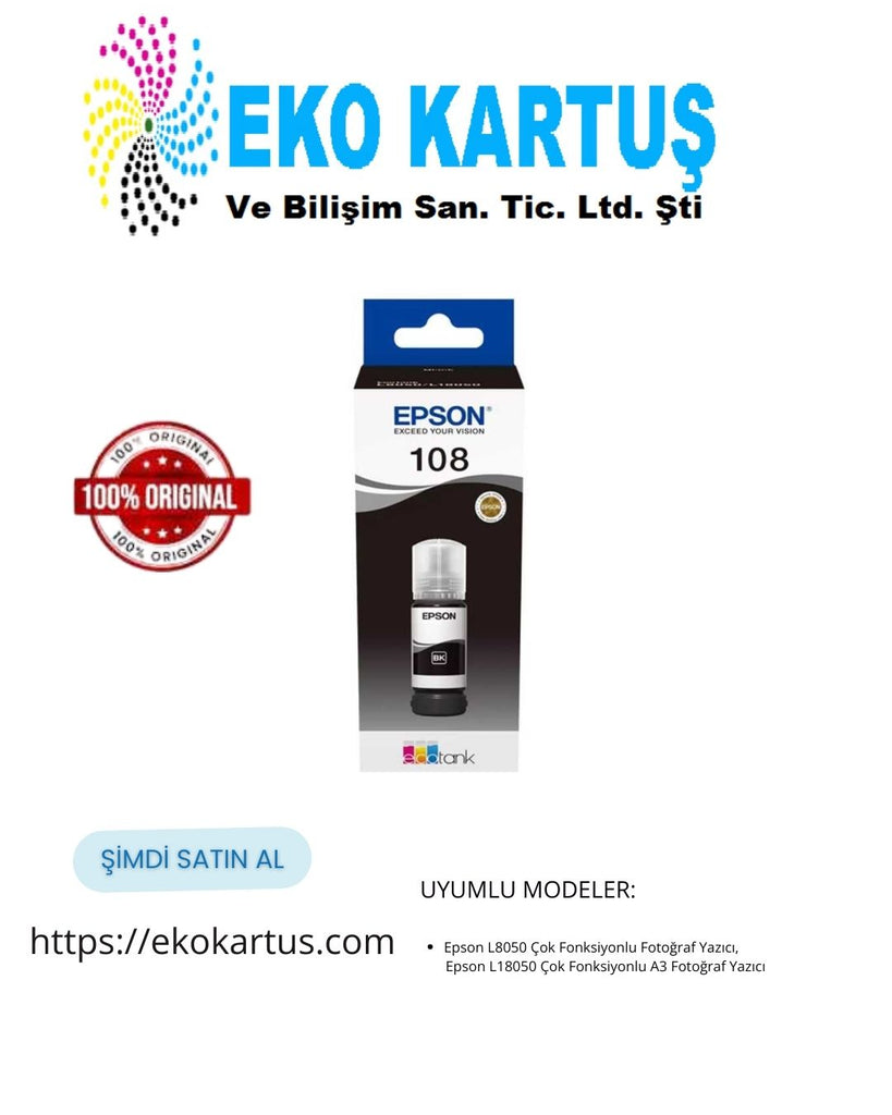 Epson EcoTank 108 BLACK Orijinal Mürekkep C13T09C14A