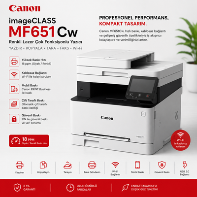 CANON MF651CW ÇOK FONKSİYONLU  RENKLİ YAZICI