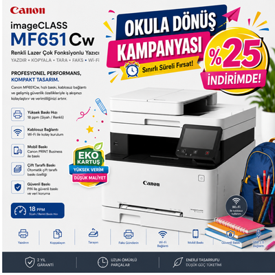 CANON MF651CW ÇOK FONKSİYONLU  RENKLİ YAZICI