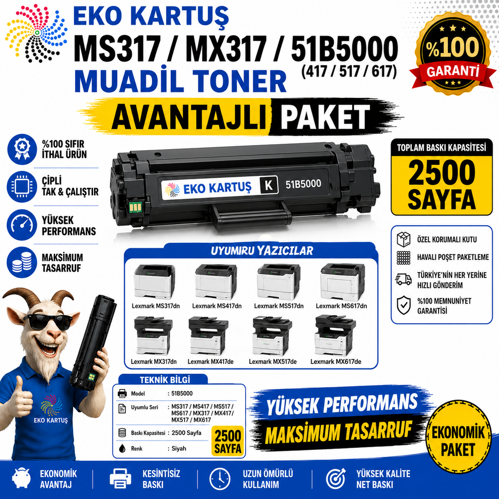 LEXMARK MUADİL TONER MS317/MX317/51B5000 TONER (417/517/617) CHIPLI 2.5k