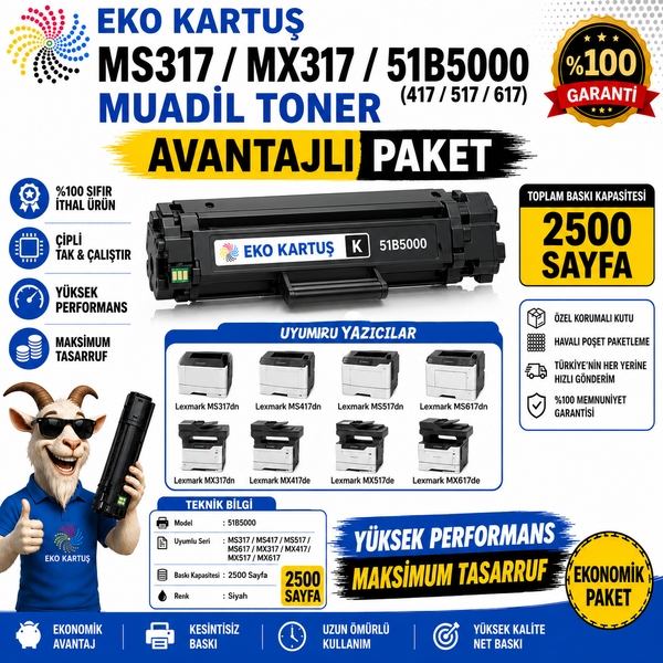 LEXMARK MUADİL TONER MS317/MX317/51B5000 TONER (417/517/617) CHIPLI 2.5k