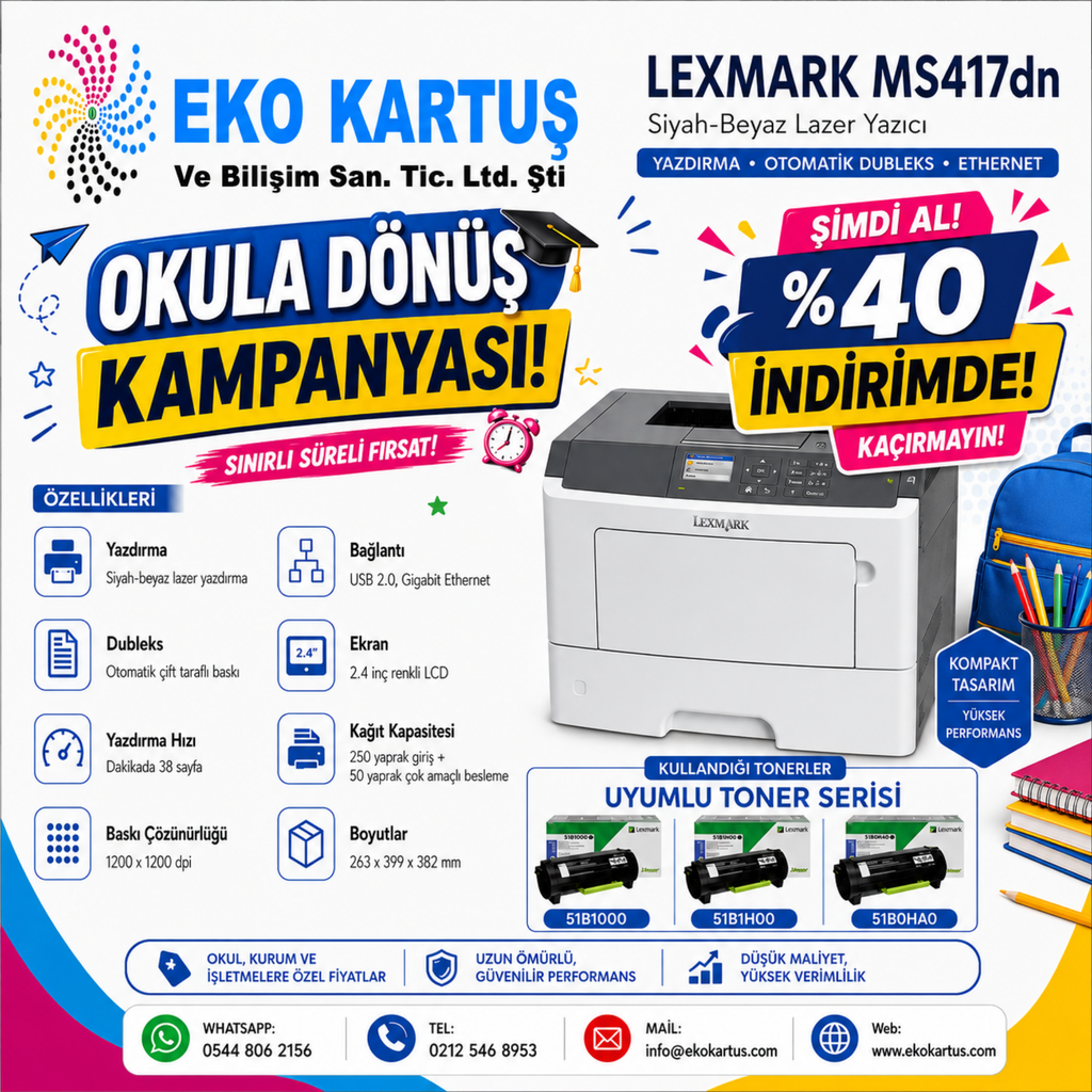 Lexmark MS417dn DUBLEKS Yazıcı