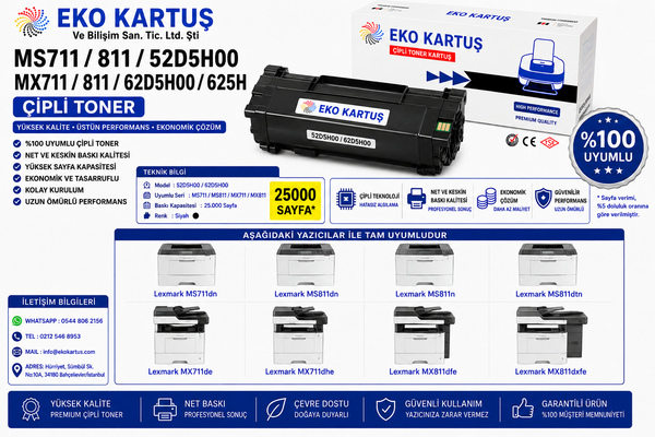 Lexmark MS811n Muadil Toner 52D5H00