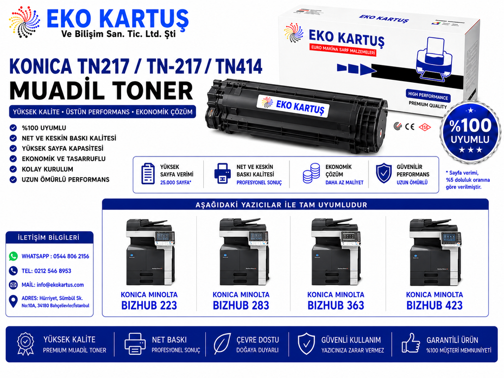 Konica Minolta Bizhub 223 MUADİL TONER TN217/TN-217/TN414